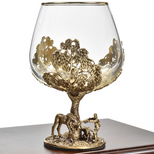 Бокал для коньяка Охота на Лося 420 мл в деревянной шкатулке