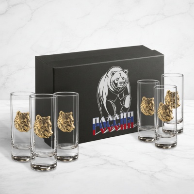 Набор из 6-ти стопок Сиде с накладками Медведь в черной подарочной коробке с печатью Медведь Россия