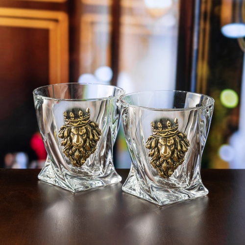 Набор 2 бокала для виски с накладкой "Лев с короной", в коробке из дизайнерского картона