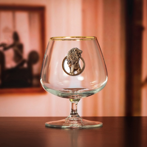 Набор 2 бокала для коньяка  с накл."Лев" в черной подарочной коробке