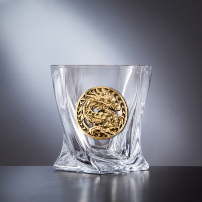 Набор 6 бокалов для виски "Квадро",накл."Дракон 4",мешки,камни, в черн.подарочн.коробке ключница