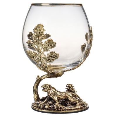 Набор из 6-ти бокалов для коньяка Тигр 420 мл в деревянной шкатулке из массива