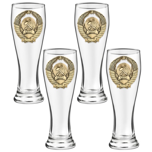 Набор 4 бокала для пива, накл. "Герб СССР" ВЕЛИКАЯ РОССИЯ ,в ч/б коробке