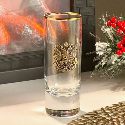 Набор из 6-ти стопок для водки Сиде с накладками Герб РФ в черной коробке