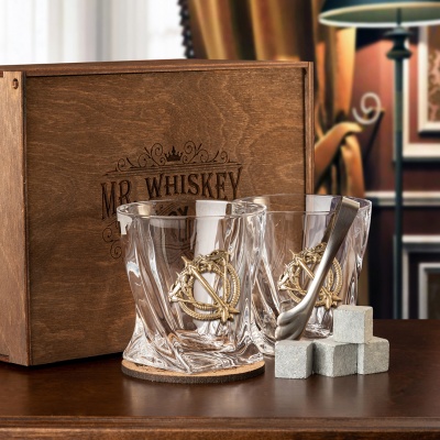 Набор 2 бокала для виски с накладкой "Стрелец", в шкатулке Mr Whiskey