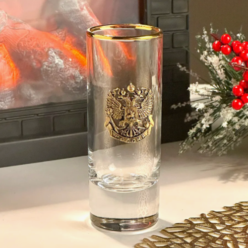 Набор из 12-ти стопок для водки Сиде с накладкой Герб РФ в черной подарочной коробке