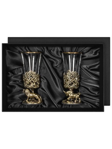 Набор 2 лафитника "Бык и Лев", в черной подарочной упаковке.