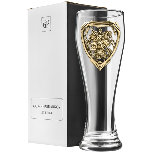 Бокал для пива, накл. "Георгий Победоносец" ВЕЛИКАЯ РОССИЯ ,латунь,в ч/б коробке