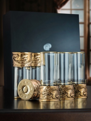 Набор из 6-ти стопок Патрон Дракон с латунным основанием в подарочной коробке