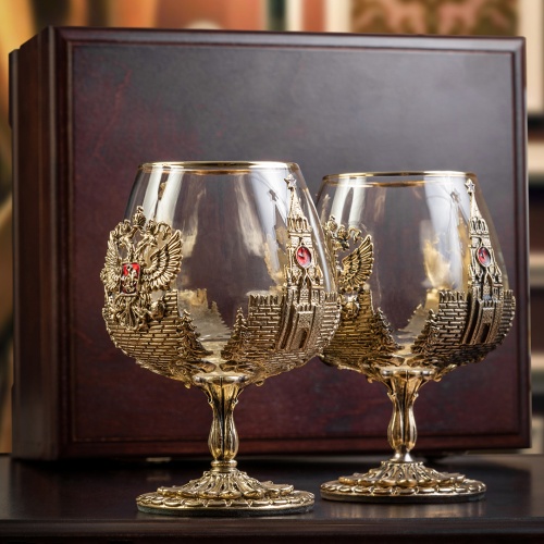 Набор 2 бокала для коньяка "Россия", в шкатулке из массива