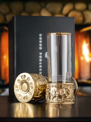 Набор из 2-х стопок Патрон Буйвол с латунным основанием в подарочной коробке