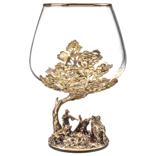 Набор 2 бокала для коньяка "Охота на Вепря" и "Охота на Медведя", в шкатулке из массива