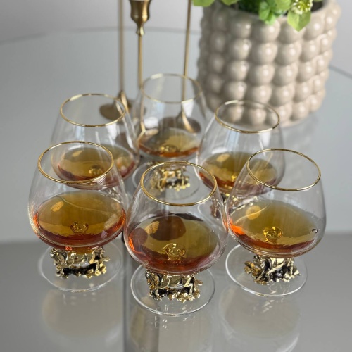 Набор из 6 бокалов для коньяка Лошадь в деревянной шкатулке 