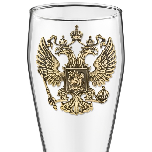 Набор 4 бокала для пива, накл. "Герб РФ и Георгий Победоносец" ВЕЛИКАЯ РОССИЯ ,в ч/б коробке
