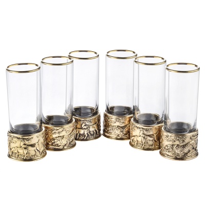 Набор из 6-ти стопок Патрон Тигр с латунным основанием в подарочной коробке