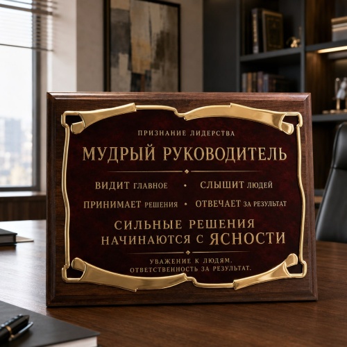 Плакетка подарочная Мудрый руководитель. Признание личности в черной коробке