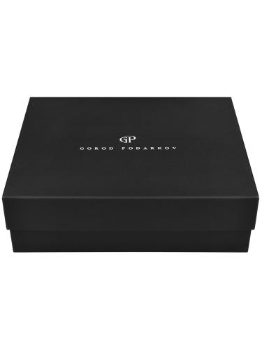 Набор 2 стопки Патрон "Герб РФ",Штоф "Timeless" накл. "Герб,эмаль"в черной под.коробке