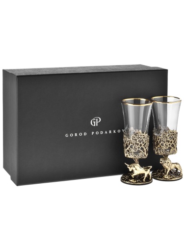 Набор 2 лафитника "Бык и Лев", в черной подарочной упаковке.