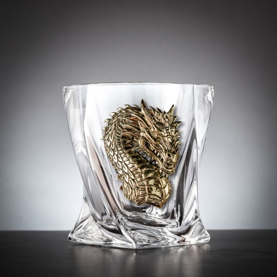 Набор 6 бокалов для виски "Квадро",накладка "Дракон 1 и 2",мешки,камни, в черной подарочной коробке