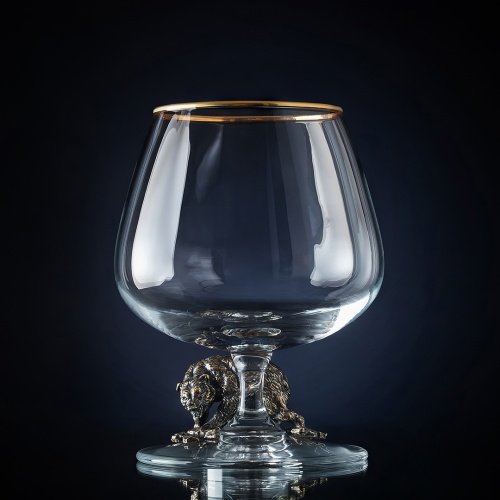 Набор из 2-х бокалов для коньяка "Лев лежачий, Медведь Гризли" в черной подарочной коробке