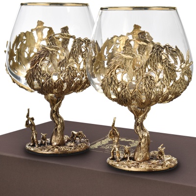Набор 2 бокала для коньяка "Охота на Уток" и "Охота на Лося", в коробке из дизайнерского картона