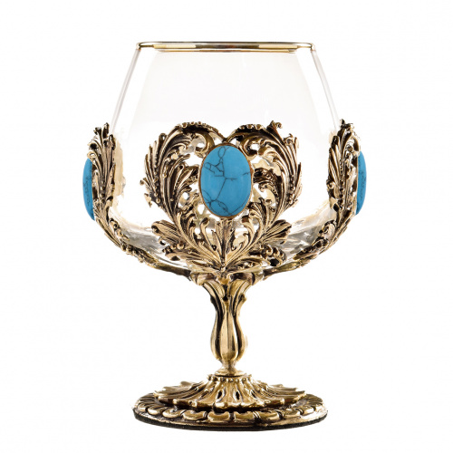 Бокал для коньяка с искусственным камнем Бирюза 420 мл в подарочной коробке