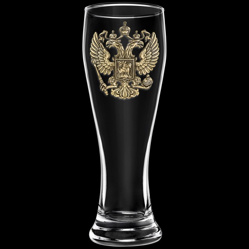 Набор 2 бокала для пива, накл. "Герб РФ/Георгий Победоносец" ВЕЛИКАЯ РОССИЯ ,в ч/б коробке