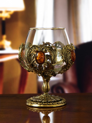 Бокал для коньяка Классик с натуральным камнем "Сердолик" 420 мл в деревянной шкатулке