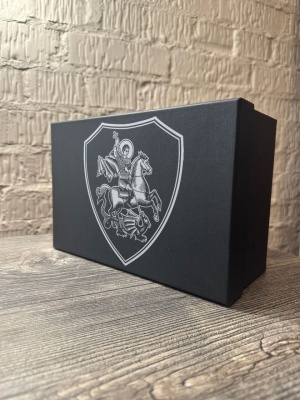 Набор из 2-х бокалов для виски с накладками Георгий Победоносец в черной подарочной коробке с печатью Святой Георгий