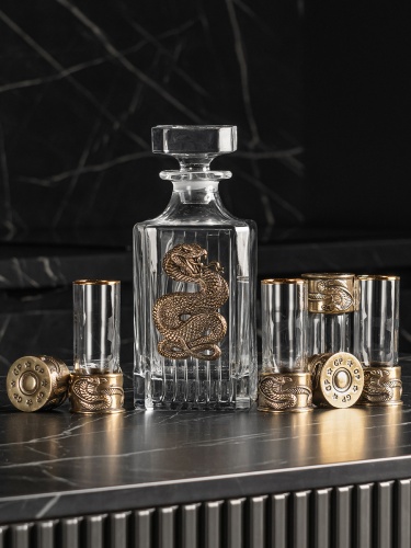 Набор 6 стопок Патрон "Змея",Штоф "TImeless",накл."Змея",черн.уп