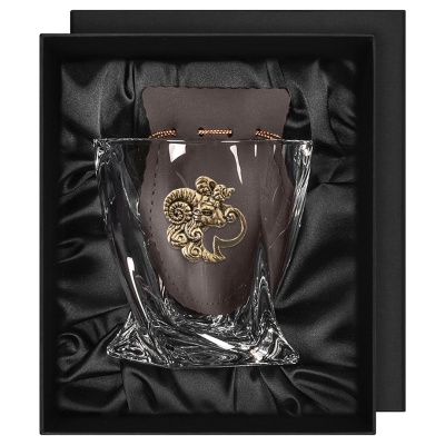 Бокал для виски с накладкой "Овен", в коробке из дизайнерского картона
