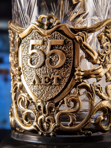 Подстаканник ручной работы  С Юбилеем 55 лет в черной подарочной упаковке