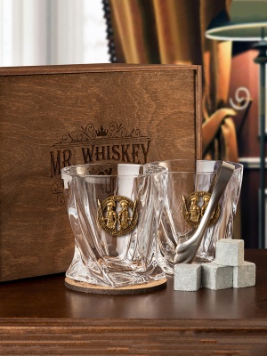 Набор из 2х бокалов для виски Квадро с накладкой "Близнецы", упаковка Mr Whiskey,