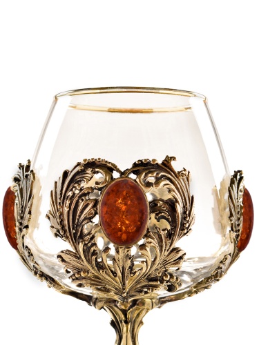 Набор 2 бокала для коньяка с искусственным камнем "Янтарь коньячный", в шкатулке из массива