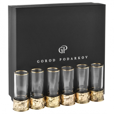 Набор из 6-ти стопок Патрон Буйвол с латунным основанием в подарочной коробке