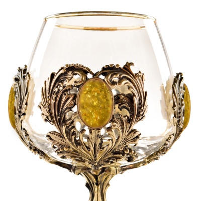 Набор 2 бокала для коньяка с искусственным камнем "Янтарь желтый", в шкатулке из массива