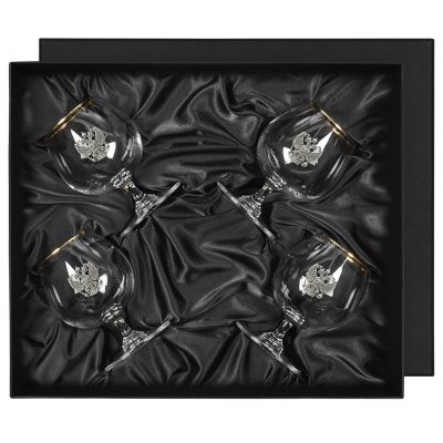 Набор 4 бокала для коньяка "Шаранте" накл "Герб"олово ,черная упаковка ключница