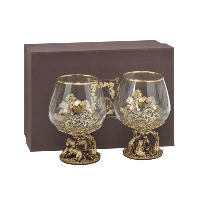 Набор 2 бокала для коньяка "Волки" и "Медведи", в коробке из дизайнерского картона