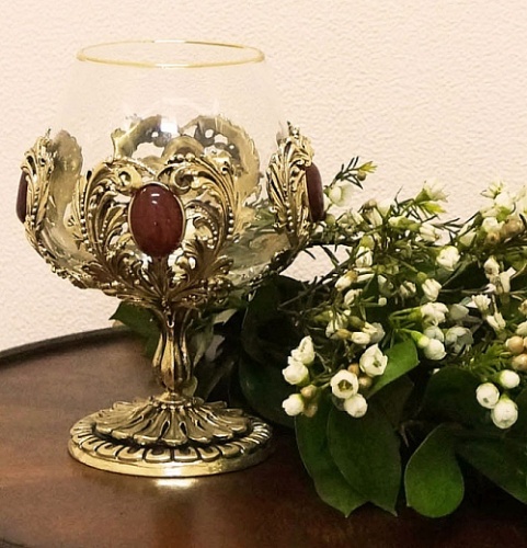 Бокал для коньяка Классик с натуральным камнем "Сердолик" 420 мл в деревянной шкатулке