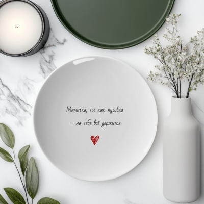 Тарелка подарочная маме "Мамочка, ты как пуговка..."