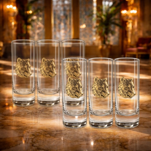 Набор из 6-ти стопок Сиде с накладками Медведь в черной подарочной коробке с печатью Медведь Россия