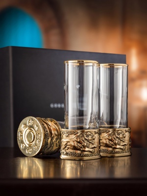 Набор из 3-х стопок Патрон Лев с латунным основанием в подарочной коробке