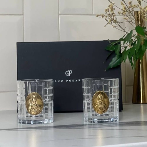 Набор из 2-х плетеных бокалов для виски с накладками Петр и Екатерина в черной коробке