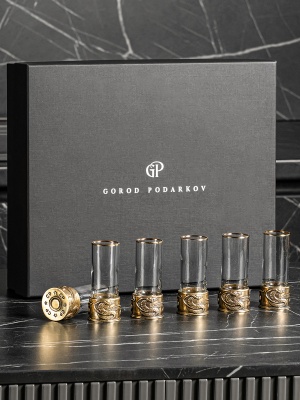 Набор 6 стопок патрон "Змея",  в черной подарочной упаковке(универсальной)