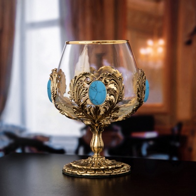 Бокал для коньяка с искусственным камнем Бирюза 420 мл в подарочной коробке