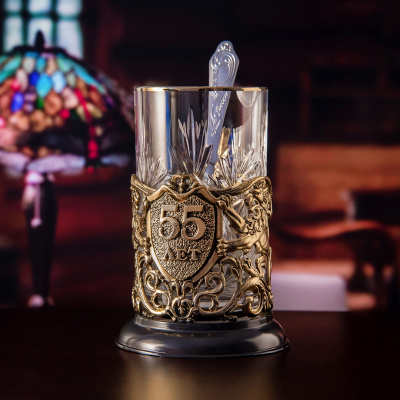 Подстаканник ручной работы  С Юбилеем 55 лет в черной подарочной упаковке