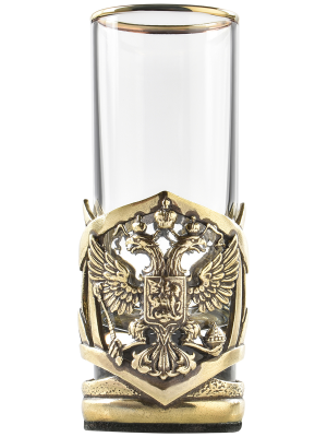 Набор 3 стопки Патрон "Герб РФ",Штоф "Timeless" накл. "Герб,эмаль"в черной под.коробке