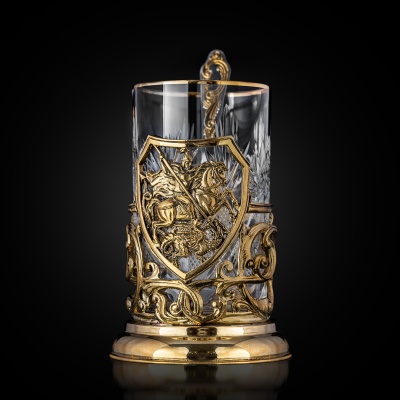 Подстаканник ручной работы "Георгий Победоносец", в черной подарочной коробке