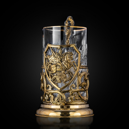 Подстаканник ручной работы "Георгий Победоносец", в черной подарочной коробке