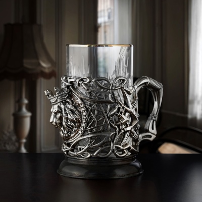 Подстаканник ручной работы Лев нейзильбер в деревянной шкатулке